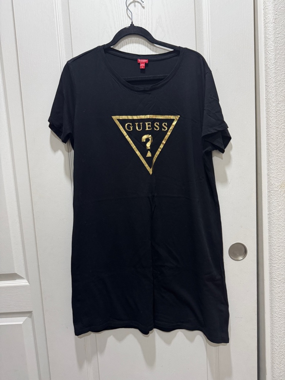 Guess Women’s Black Gold Logo T-Shirt Dress XL Graphic Mini